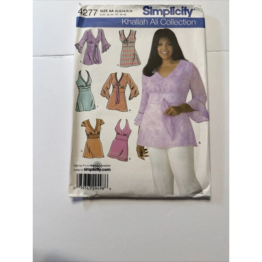 Simplicity 4277 V-Neck Tunics w Banded Midriff, Sleeve Variations Sz 10-18 UNCUT